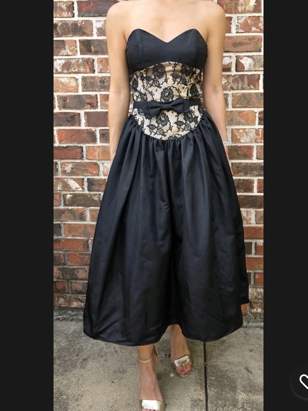 Gunne Sax Strapless Black Dress with Lace Bodice